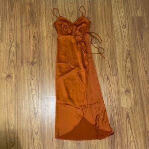 Brand new, with tags copper satin midi wrap dress